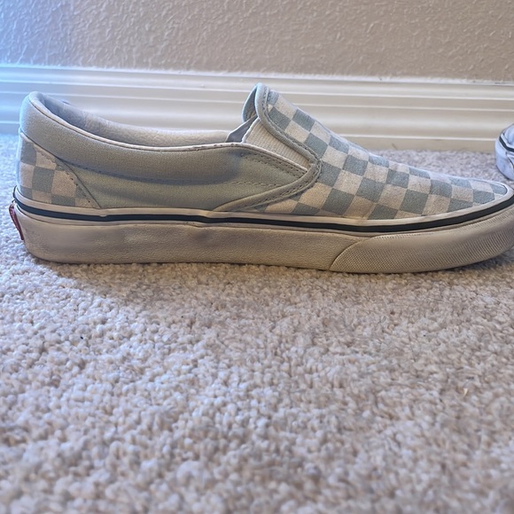 Size 8.5 woman’s light blue checkered slip-on vans - Picture 5 of 8